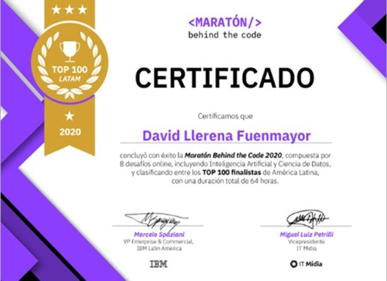 Certificado Maratón David Llerena graduado ESPE