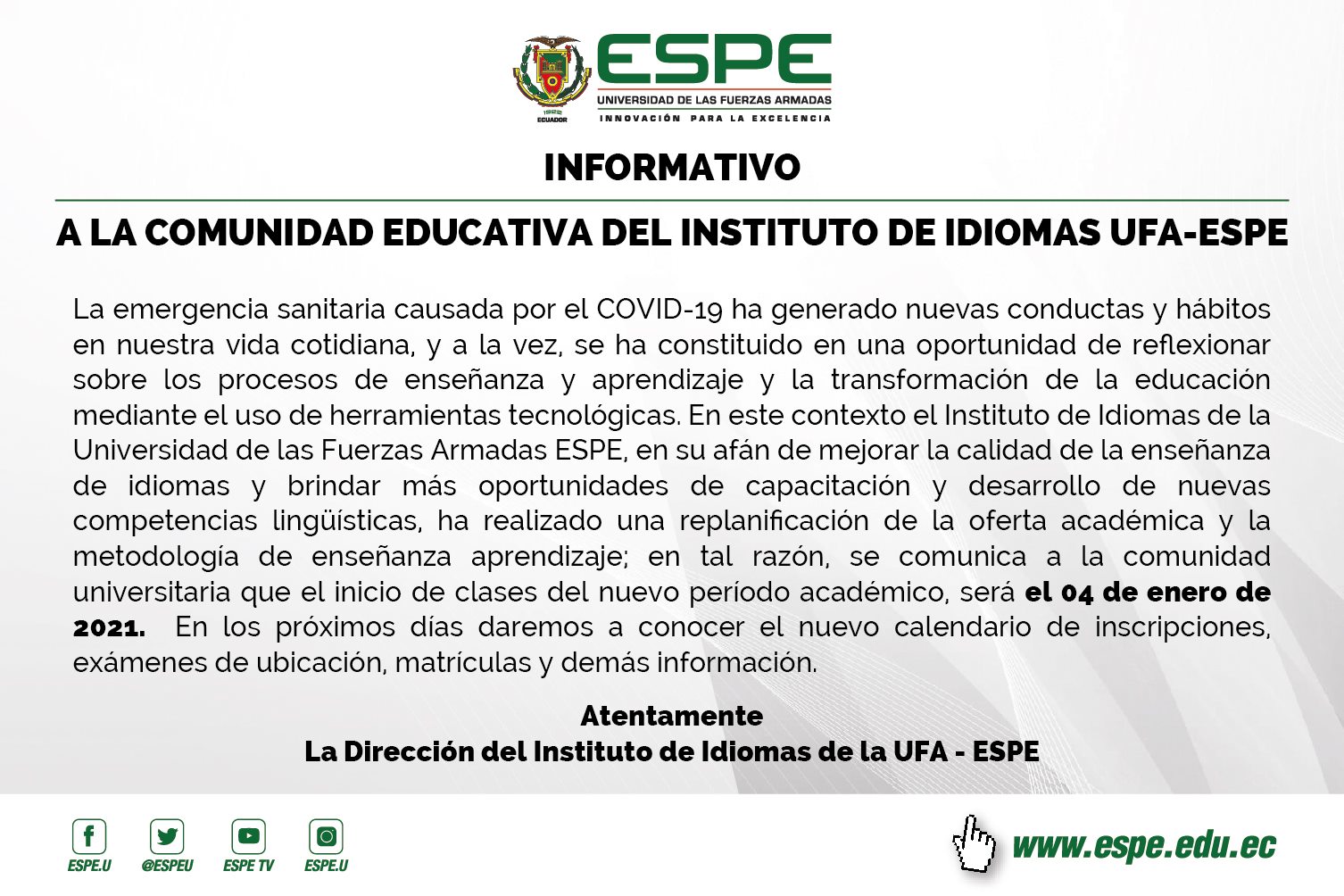 Periodo académico Instituto de Idiomas, ESPE